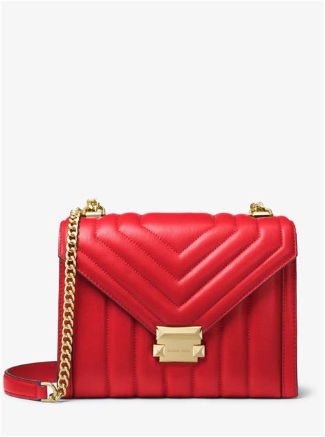 michael kors whitney red bag|quilted shoulder bag with chain.